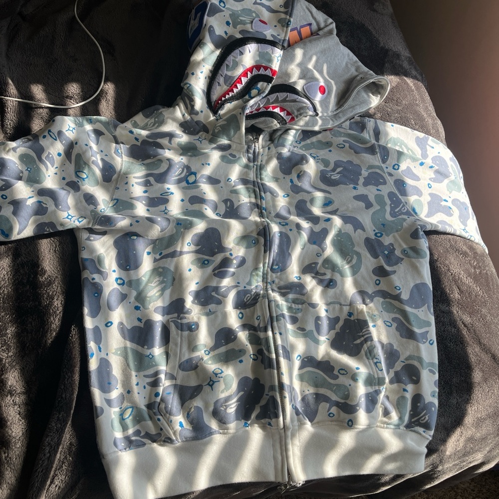 BAPE camo shark double hoodie